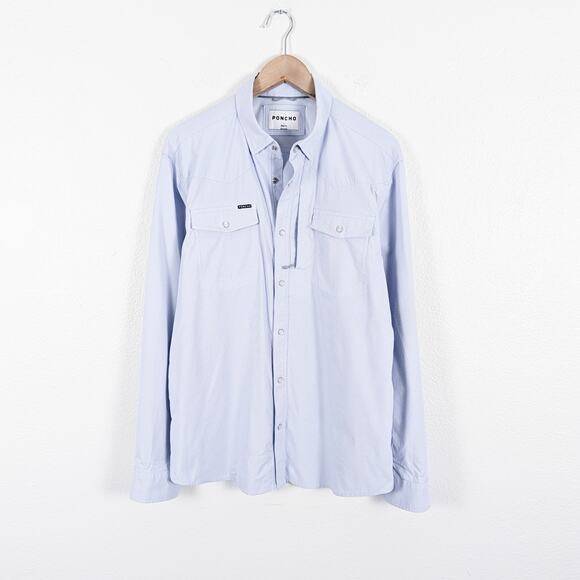 PONCHO Men's Western The Nueces Snap button shirt Blue microcheck - Picture 1 of 9